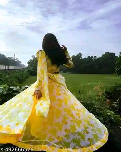 Elegant Yellow Gown With Belt And Dupatta Set❤❤❤