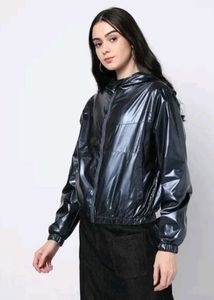 Metallic Bomber Hooded Jacket