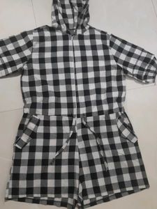Checked Hooded Playsuit