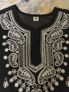 Elegant Black Chikankari Kurti with White Embroide