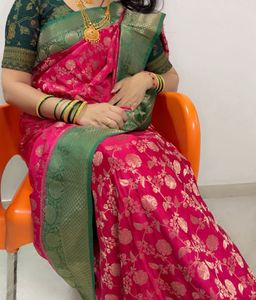 Pink & Green Silk Saree