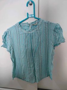 White And Blue Checkered Top