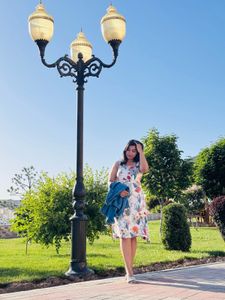 White floral mid dress with blue essence