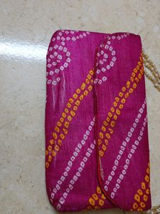 Pink Bandhani Clutch with Beaded Strap