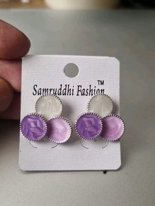 While and Purple Round earrings