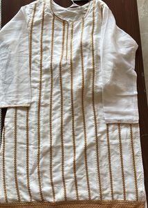 Elegant Kurta For Classy Girls,white With Gold