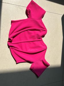 Hot Pink Ribbed Off Shoulder