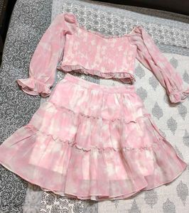 AND Women Pink Tie &amp; Dye Top Skirt Co-ord Set