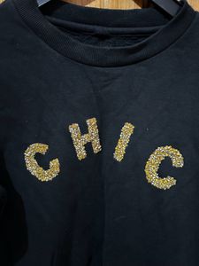 Chic Black Embellished Pullover