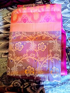 Elegant Floral Saree with Pink Border