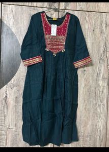 Teal Embroidered Kurti with Dupatta