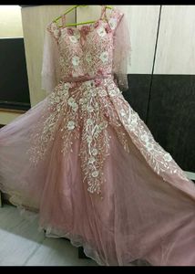 Dusty Rose Floral Applique Tulle Gown