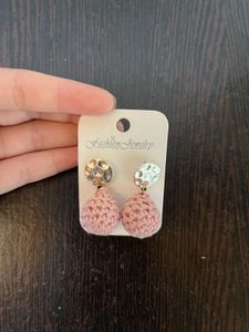Pink Knit Drop Earrings