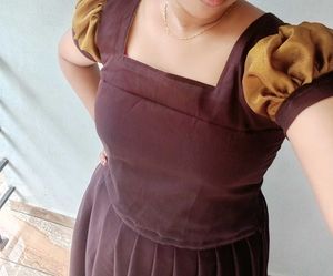 Elegant Brown &amp; Gold Pattupavada Set New