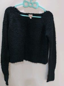 Black Furr Korean Crop Top