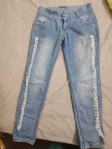 Stylish Lace Accent Denim Jeans