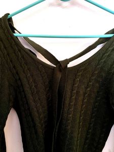Olive Green Knit Tie Back Sweater