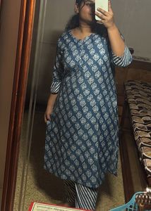 Blue Printed Kurti Pant Set