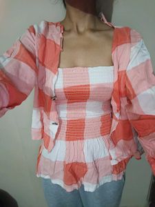 Combo!!!!!   Korean Cute Tie Up Top With Shirt
