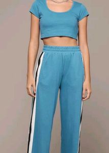 Blue Crop Top & Track Pants Set