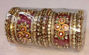 Maroon & Gold Bridal Bangle Set