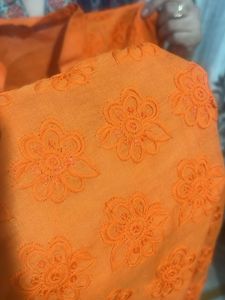 Orange Embroidered chicken work Kurta