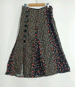 Max Black Floral Printed Women's Skirt