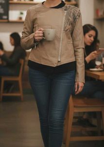 Unique Tan Moto Jacket. - Coins Accepted