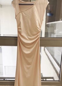 Elegant Blush Ruched Midi Dress