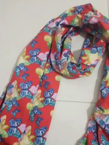 Red colour butterfly printed scarf
