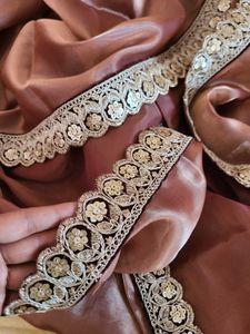 Customised Glossy Organza Saree Copper Colored