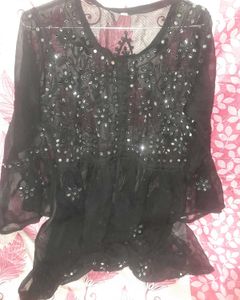 Embriodered Luckhnowi Black Top Short Kurti Tunic