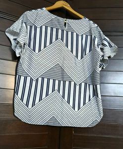 Women White Blue Rayon Printed Casual Top
