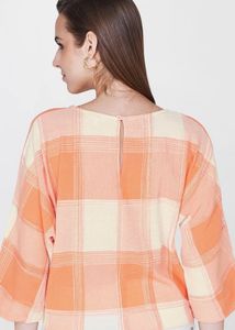 AND Orange &amp; Beige Checked Cotton Top w Front Knot
