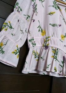 Only Brand Women Pink Floral Elastic Peplum Top