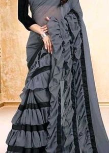 Grey Ruffle Saree