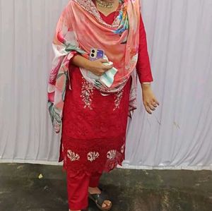 Red Embroidered Kurta Set