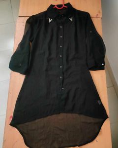 High To Low Pattern Black Georgette Shirt