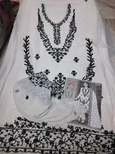 Elegant White & Black Embroidered Salwar Kameez