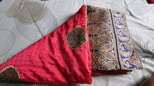 Pink Blue Embroidered Saree