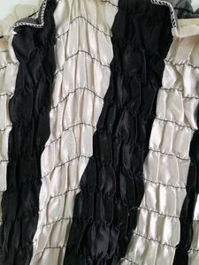 Satin Dress Black &amp; White Strips Women&#39;s Partywear
