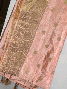 Peach Colour Dupata With Gold Flower And Border