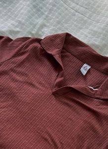Rust Ribbed Long Sleeve Top