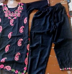 New Black Chikankari Kurta Plazo Set