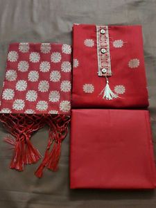 Red Banarasi dress material