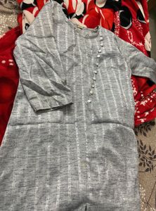 Gray Striped Button-Accent Kurta