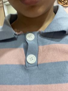 Blue And Pink Stripe Top With Side Button