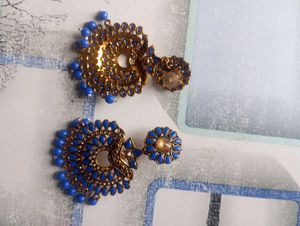 Blue Beaded Statement Earrings
