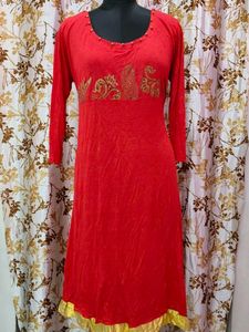 Red Embroidered Kurta