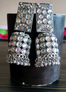 Silver Studded Jhumka Earrings
